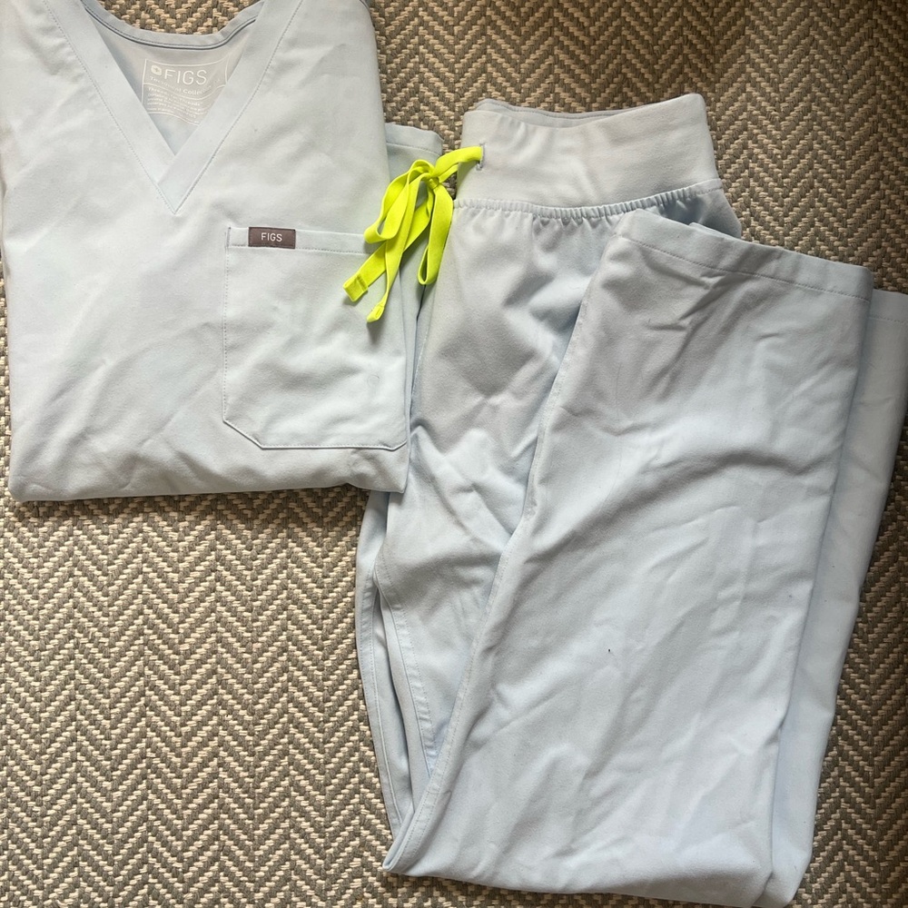 Figs Light Blue Scrub Set with Neon Accents